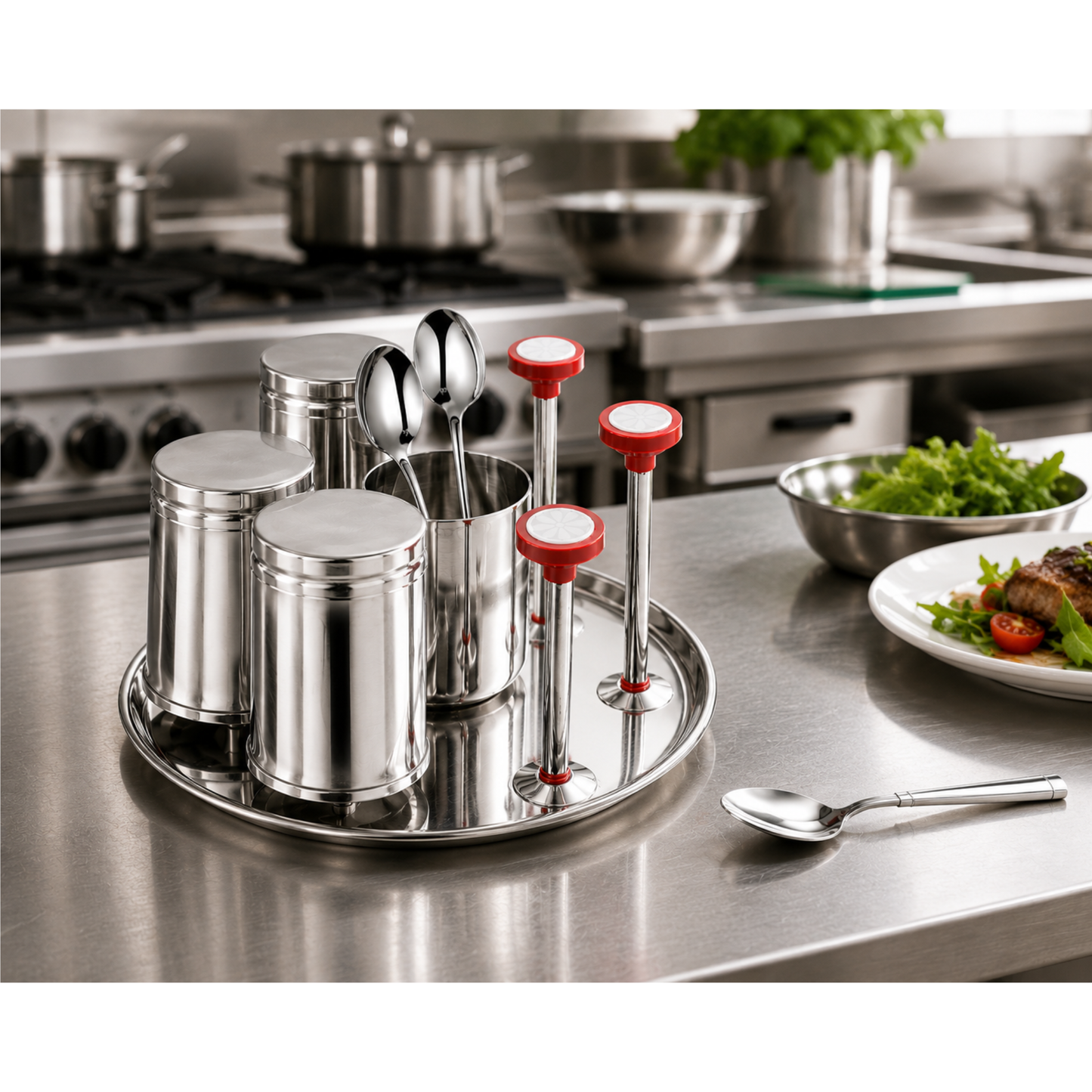 Stainless Steel Glass and Spoon Stand Set with Tray Kitchen 21cm x 12cm