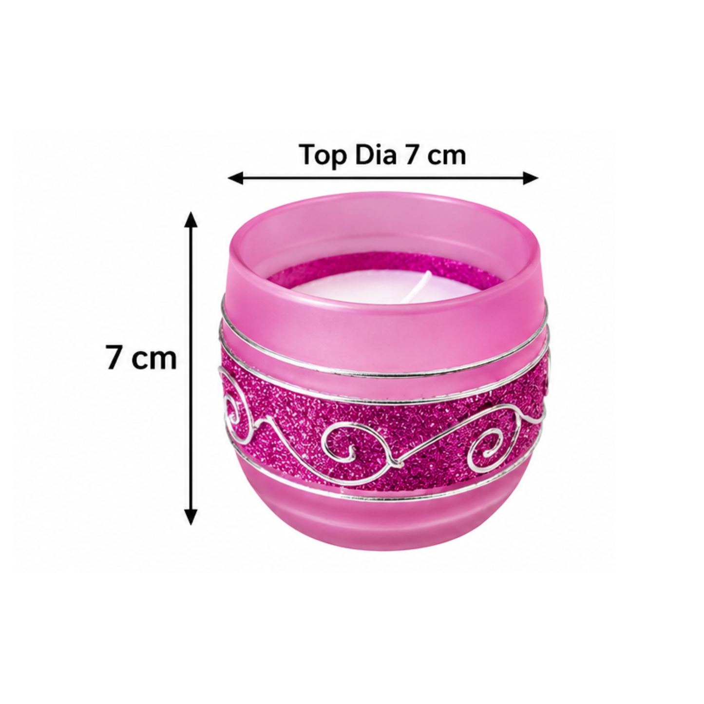 Decorative Blue Glass Wax Candle Diya, 7cm Round Festive Candle for Diwali
