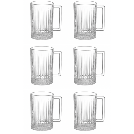 6 x Glass Tea Coffee Mugs Transparent 310ml Hot & Cold Drinks