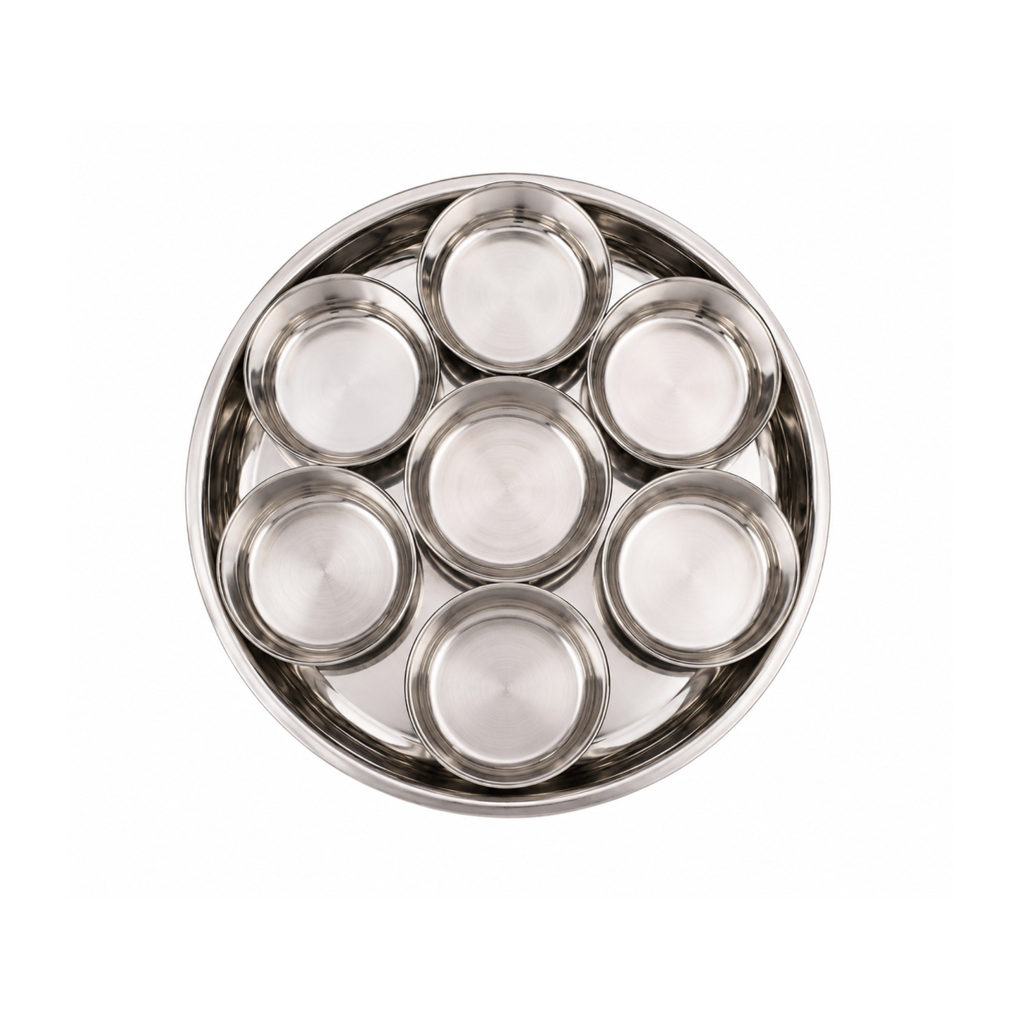 Stainless Steel Pooja Box with 7 Removable Katoris & Engraved Lid