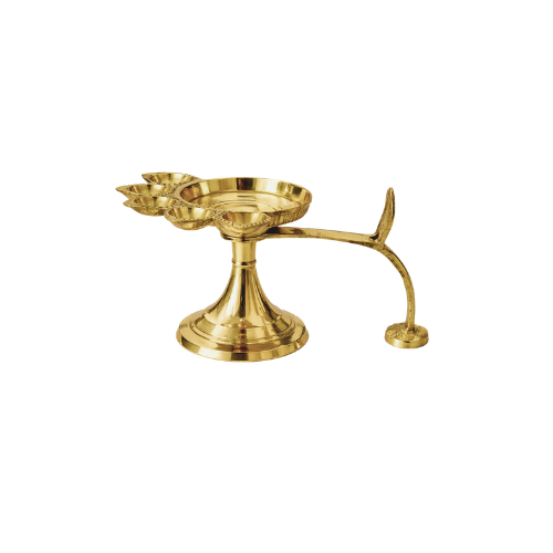 Brass Panchmukhi Aarti Diya Oil Lamp Hindu Pooja Mandir Worship Lamp 9.5cm x 6cm