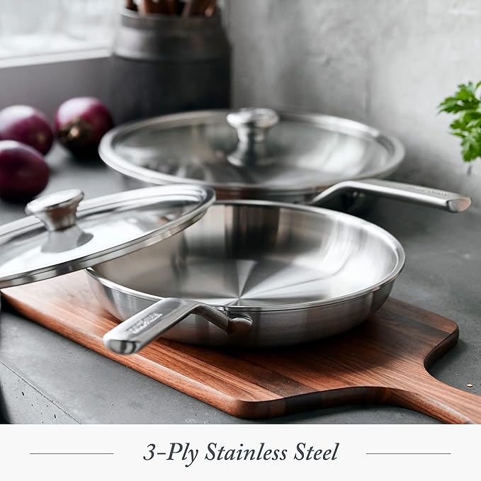 Merten & Storck Tri-Ply Stainless Steel Frying Pan Skillet Set – 26cm & 30cm with Lids