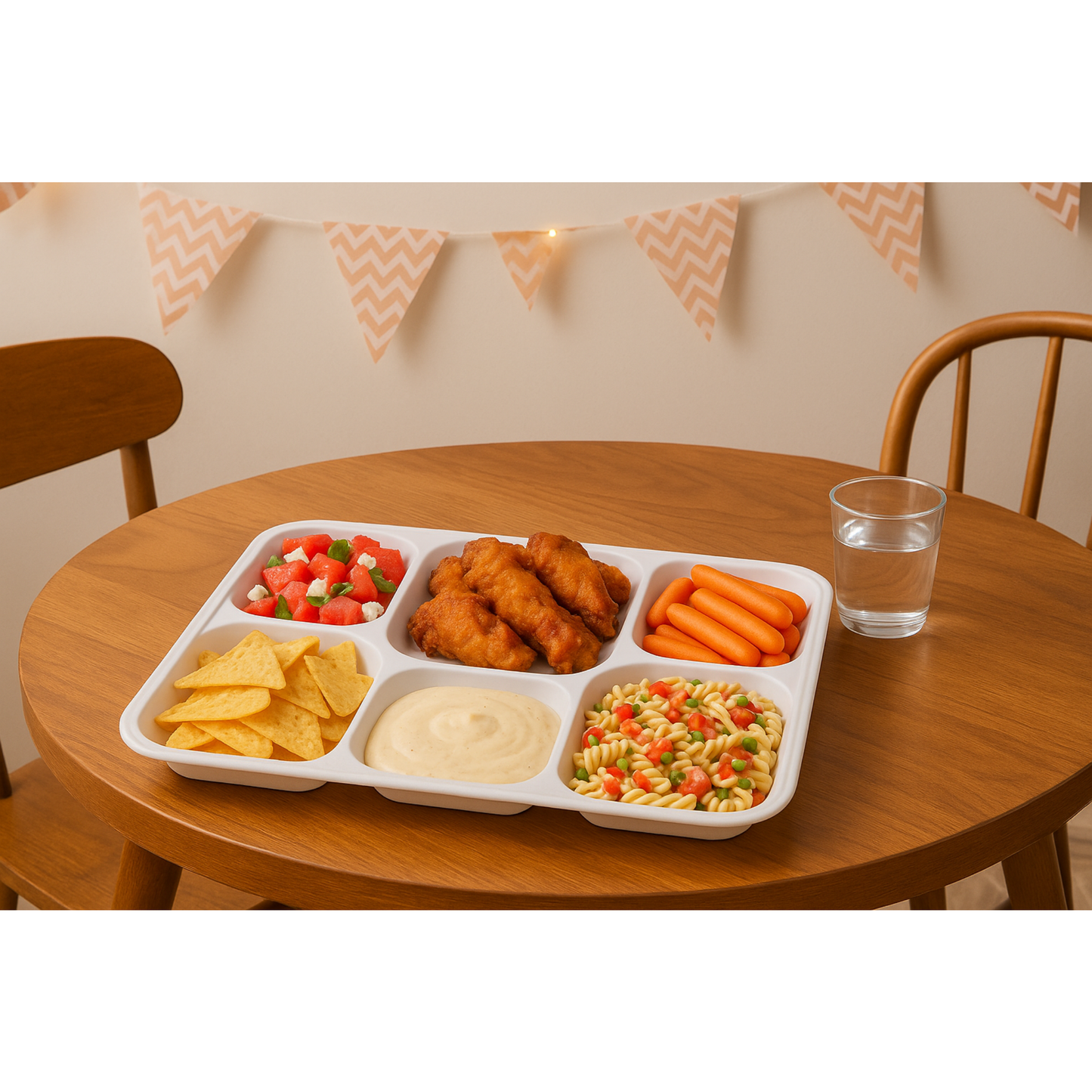 25 x Reusable Rectangular 6 Section Food Party Tray Thali Plastic 31 x 23cm