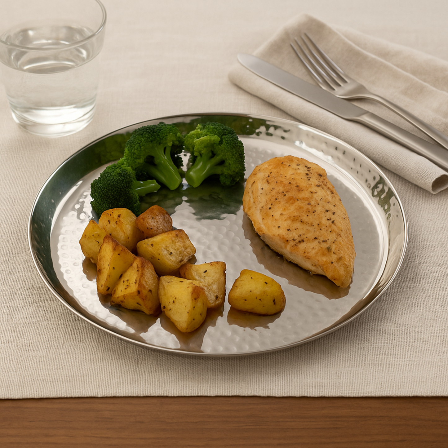 Stainless Steel Hammered Plate 28cm – Premium Round Serving & Dining Plate