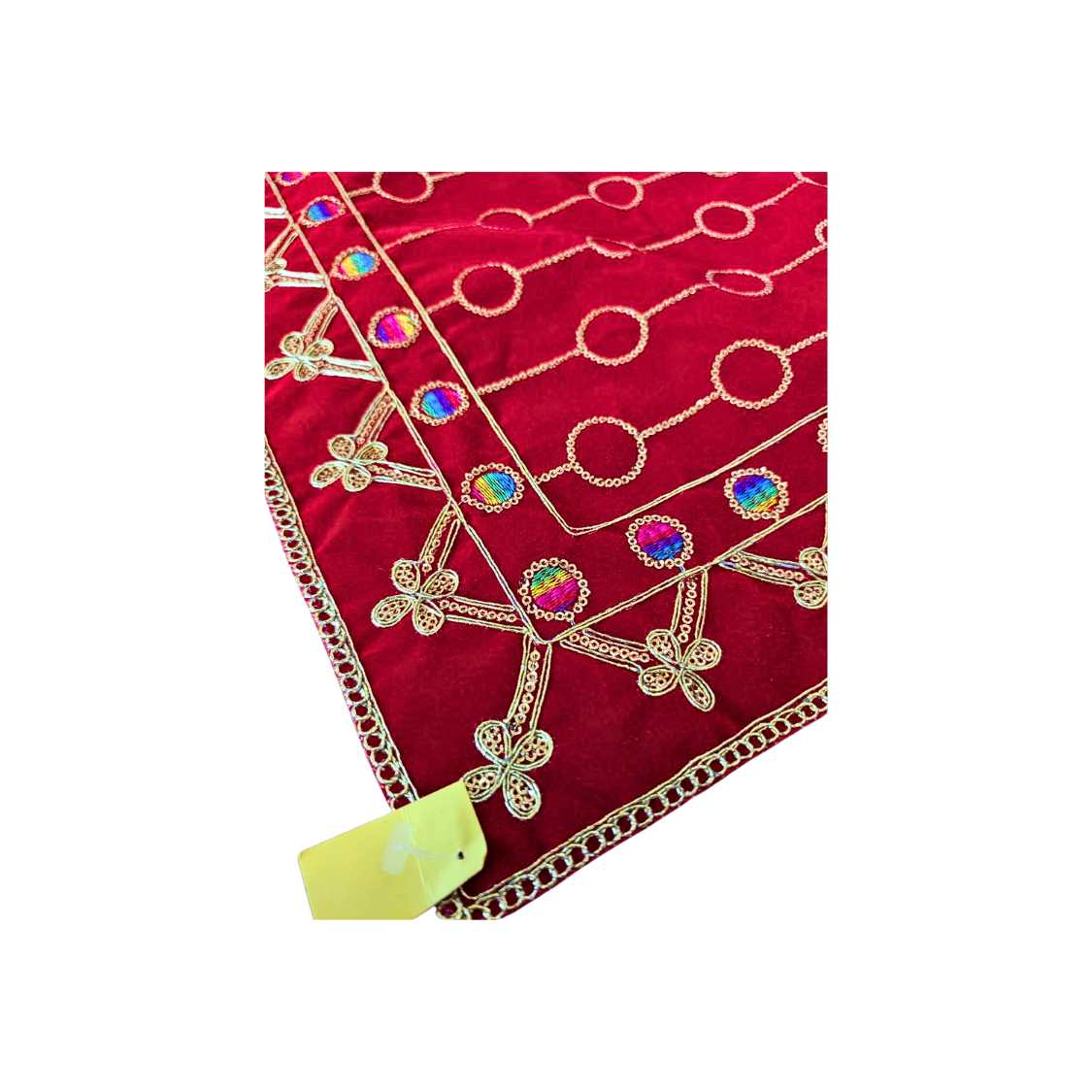 Red Embroidered Pooja Cloth with Stone Work – Ideal for God Idols & Religious Books (Available in 4 Sizes & Shapes)