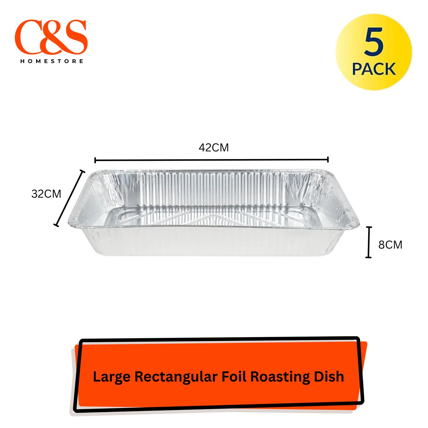 5 x Large Rectangular Foil Roasting Dishes Aluminium Trays 6.2L / 42 x 32 x 8cm