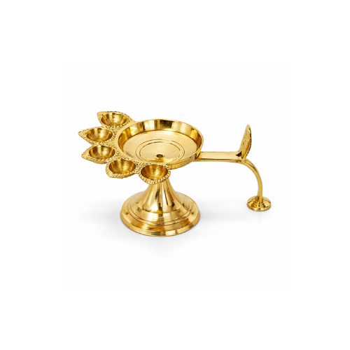 Brass Panchmukhi Aarti Diya Oil Lamp Hindu Pooja Mandir Worship Lamp 9.5cm x 6cm