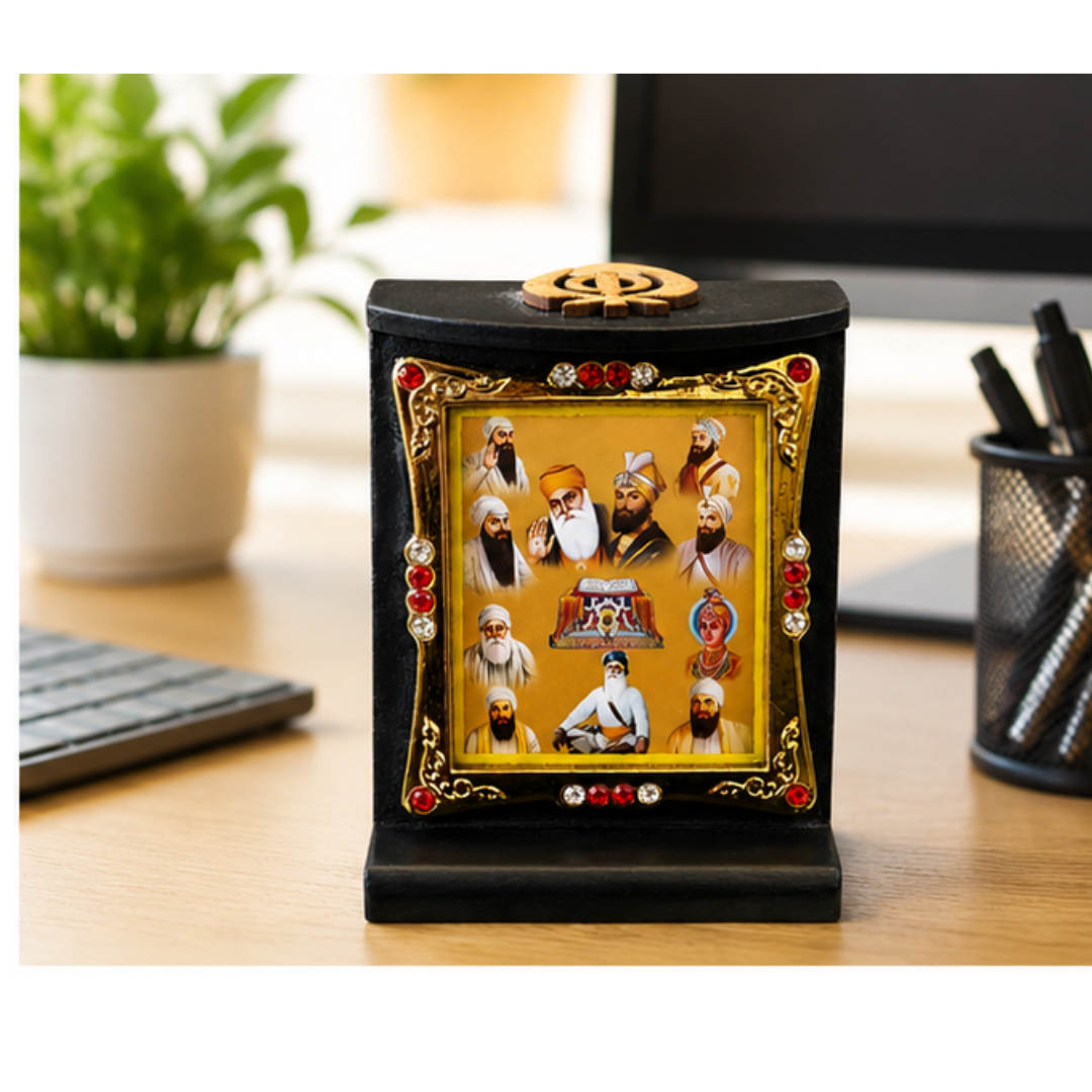 10 Sikh Gurus Wooden Photo Frame Khanda Religious Home Prayer Desk Decor 8cmx6cm