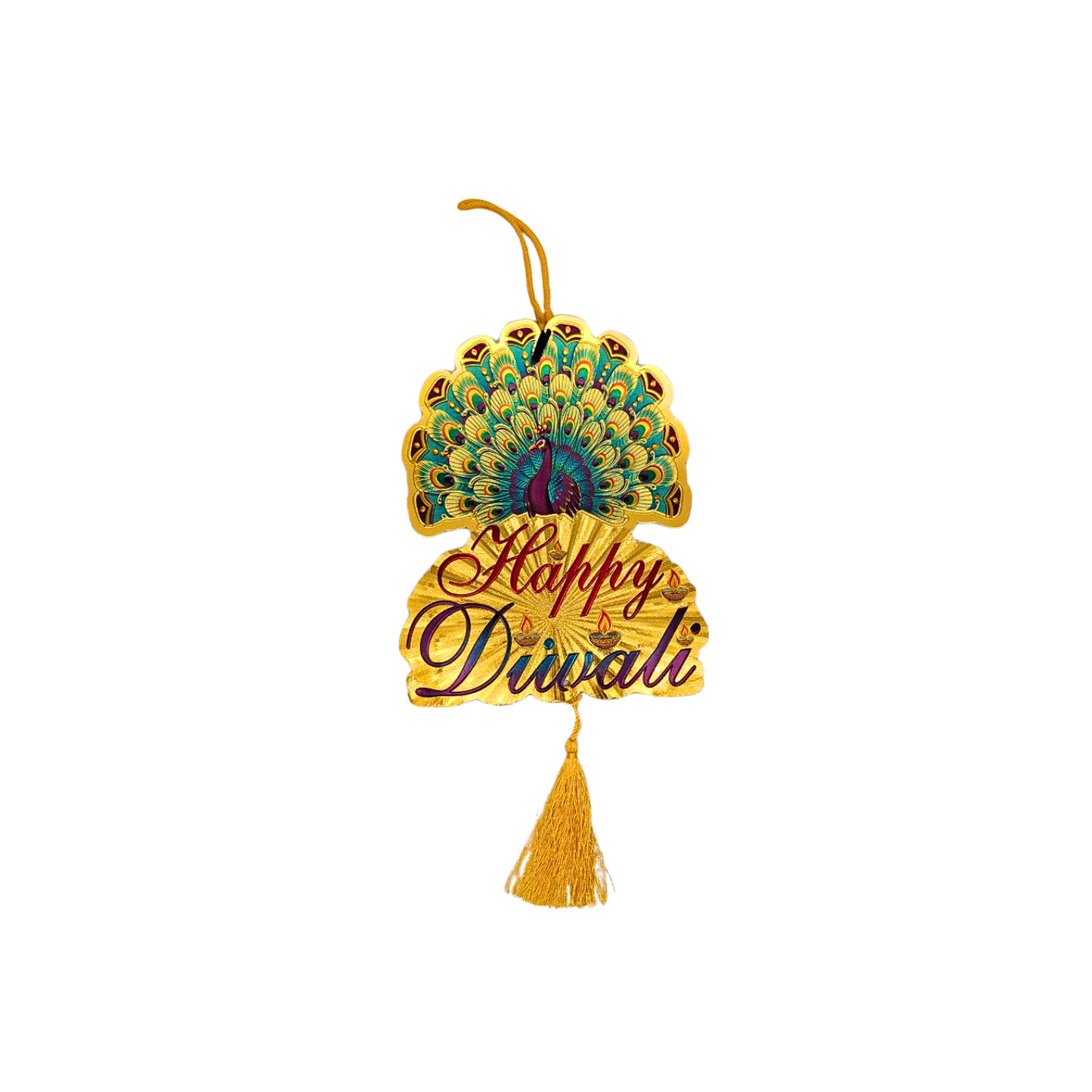 Double-Sided Hanging "Happy Diwali" Stickers – 4 Variants (Peacock & Diya Designs)