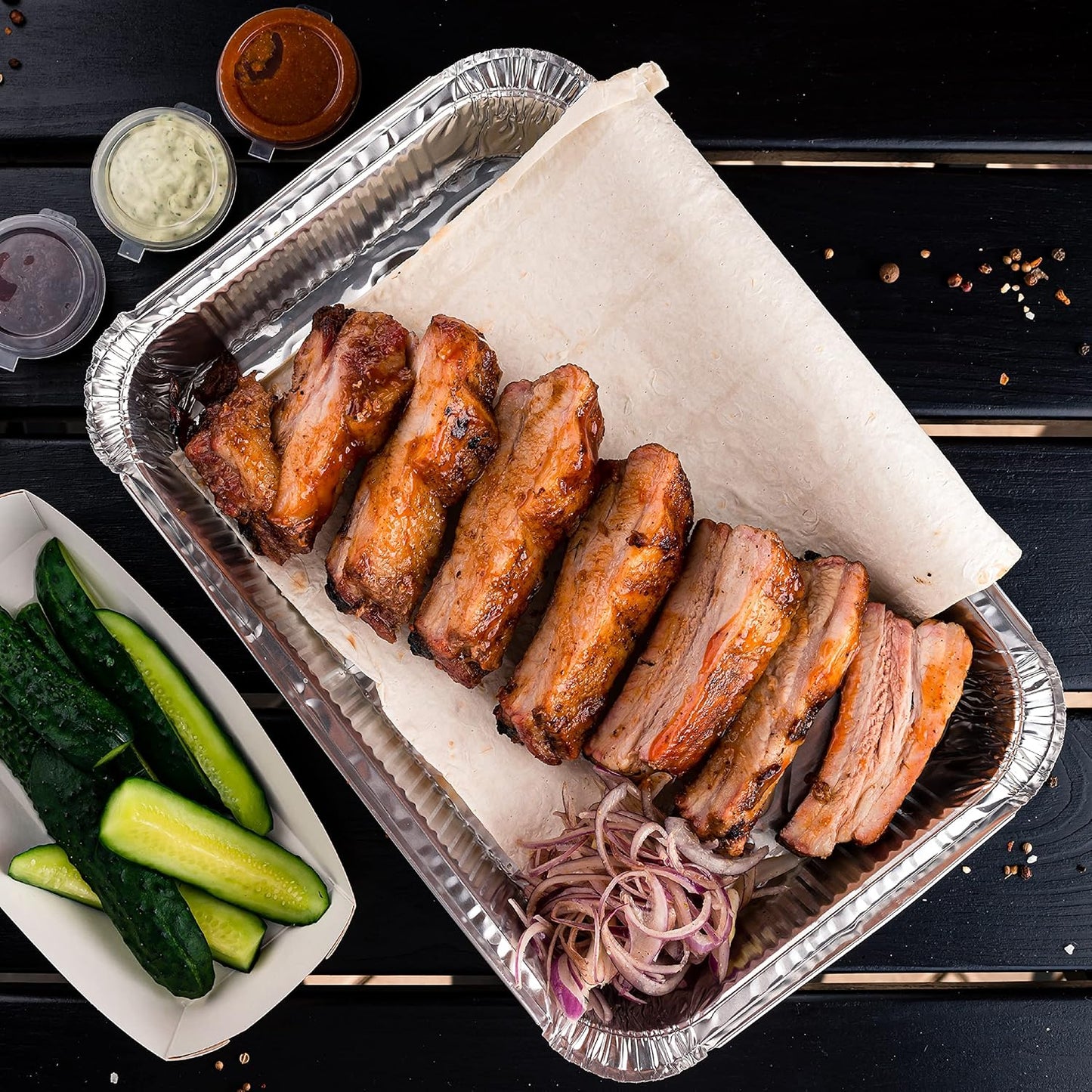 2 x Square Foil Dish Half Gastro 33x26x5.5cm 3L Aluminium Catering Trays Baking