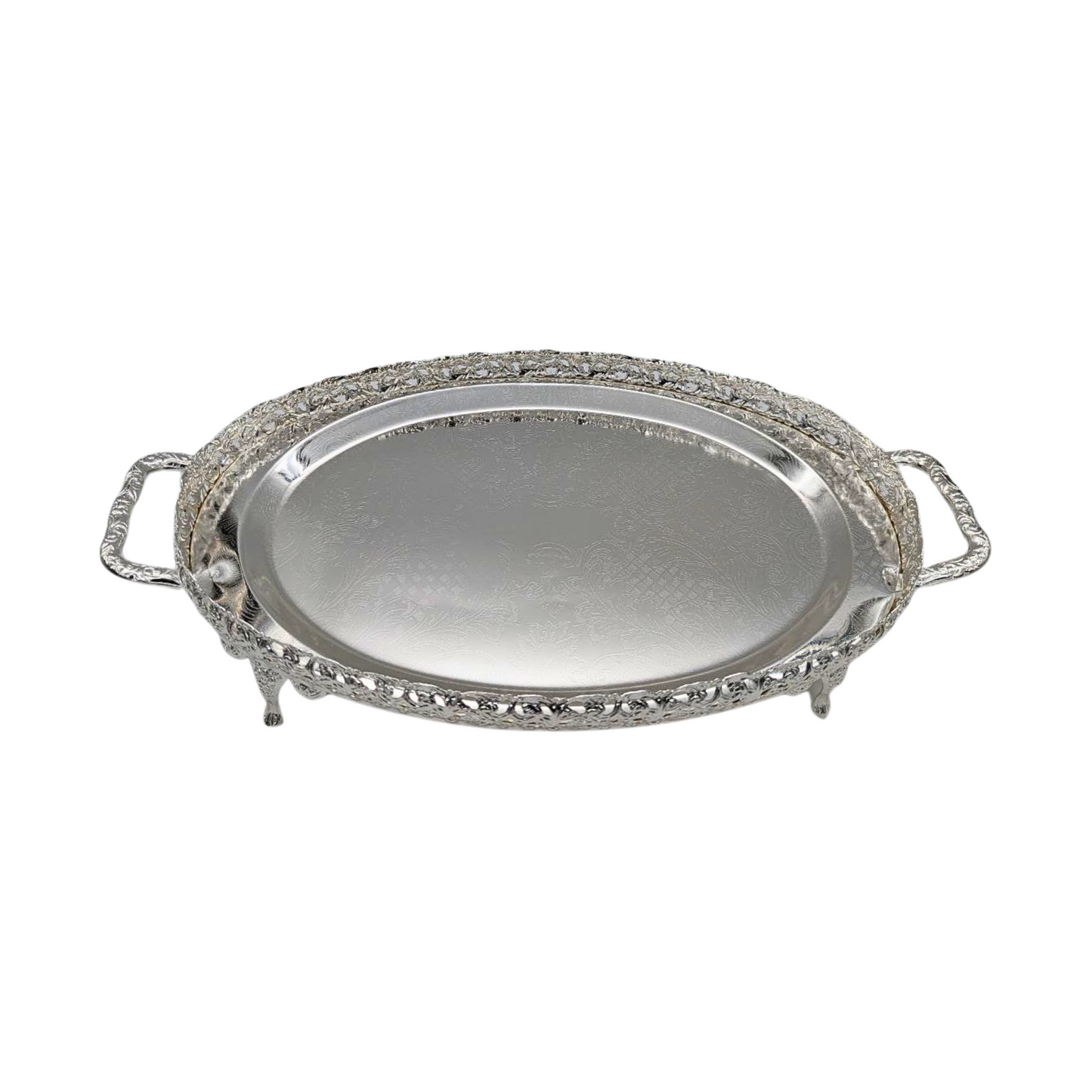 Chrome Oval Serving Tray with Handles – Sleek Silver Finish, 41x25cm