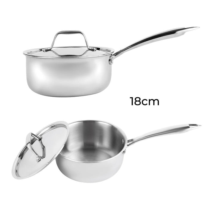 Triply Stainless Steel Milk Pan Saucepan with Lid - 18cm