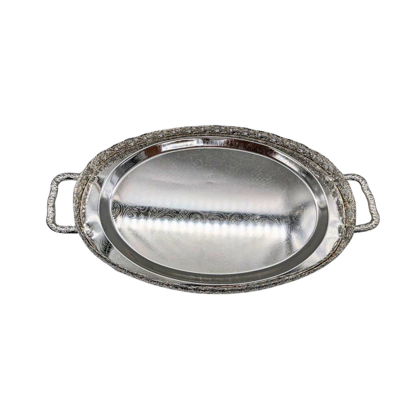 Chrome Oval Serving Tray with Handles – Sleek Silver Finish, 41x25cm