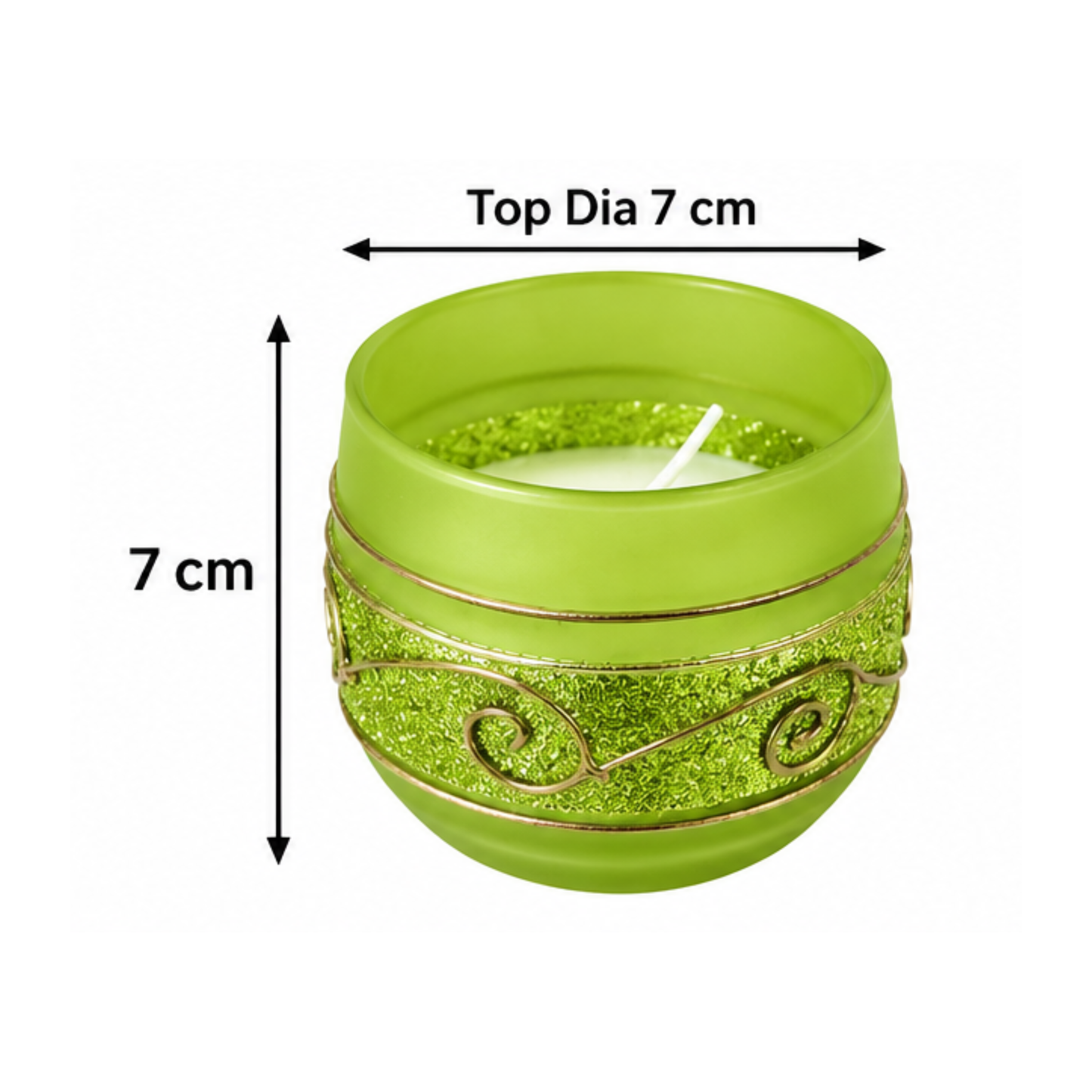 Decorative Blue Glass Wax Candle Diya, 7cm Round Festive Candle for Diwali
