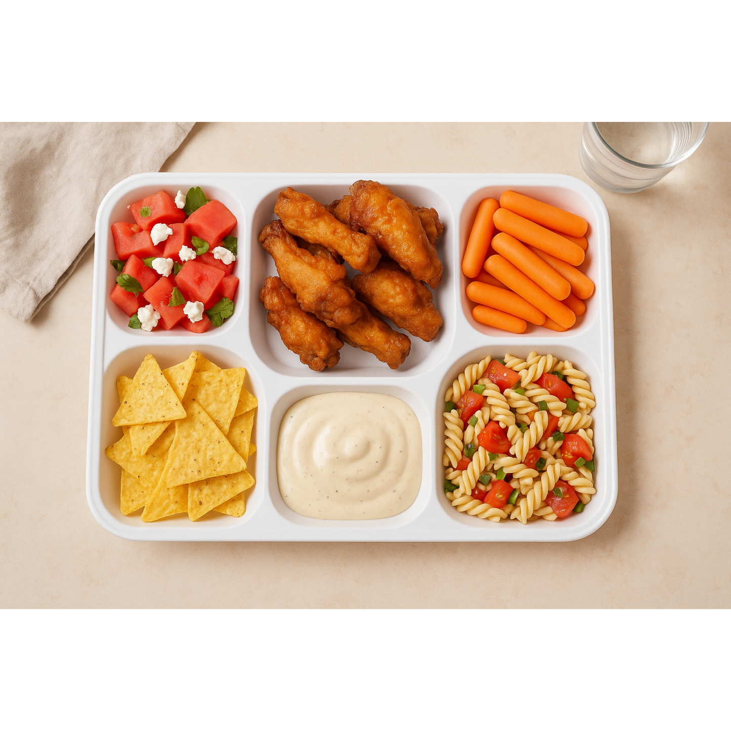 25 x Reusable Rectangular 6 Section Food Party Tray Thali Plastic 31 x 23cm