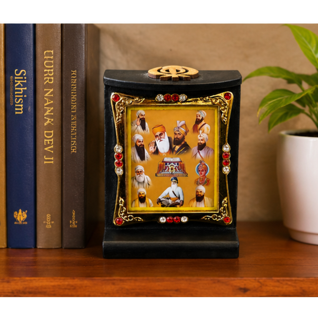 10 Sikh Gurus Wooden Photo Frame Khanda Religious Home Prayer Desk Decor 8cmx6cm