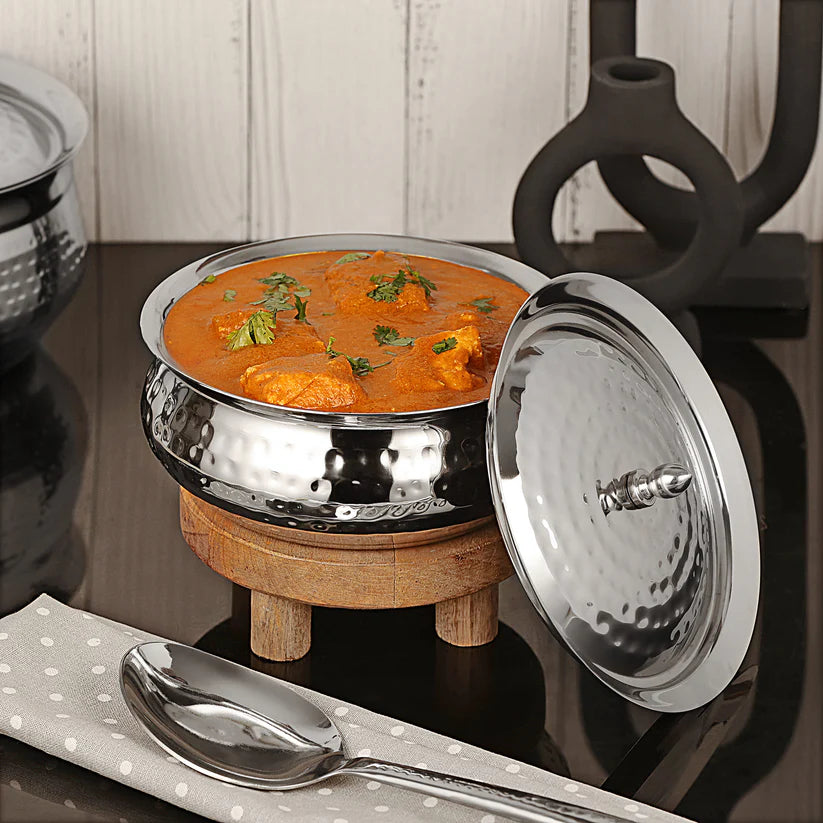 Chakmak Stainless Steel Olive Hammered Handi – Available in 5 Sizes