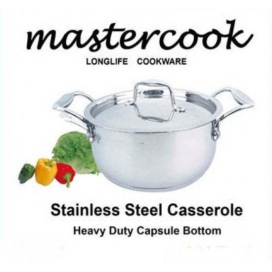 MasterCook Stainless Steel Casseroles, Heavy Duty Capsule Bottom – 6 Sizes (20cm-30cm)