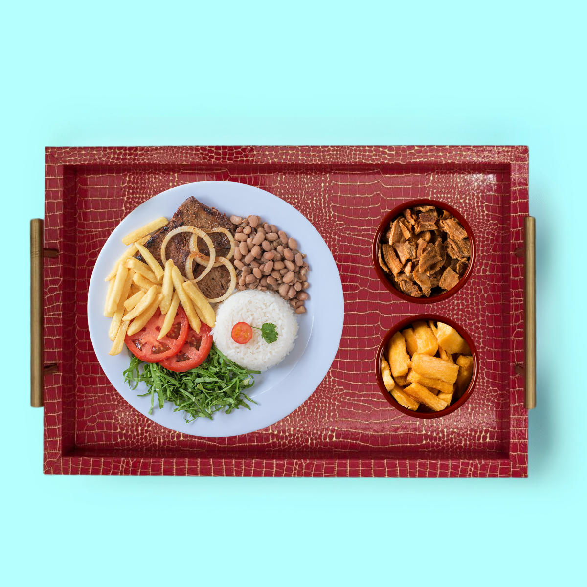 2 x Serving Trays Red with Golden Design & Handles – for Serving Drinks, Foods