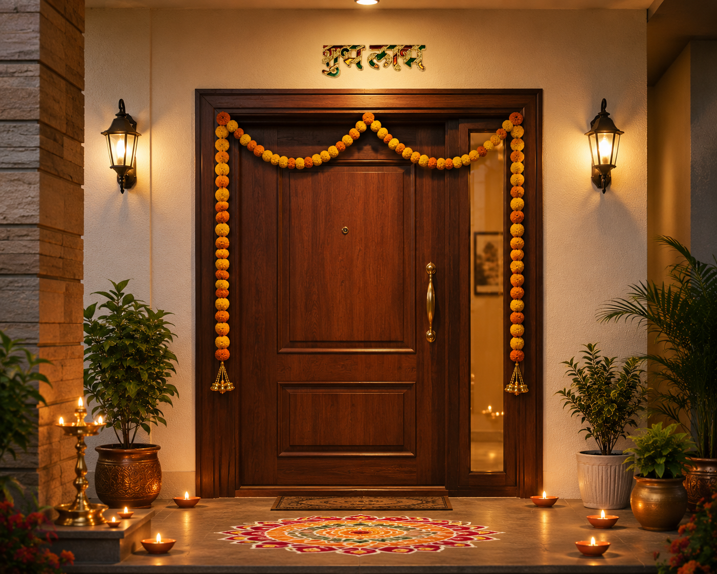 Shubh Labh Door Stickers Hindu Entrance Decor Gold Finish for Home Office Mandir