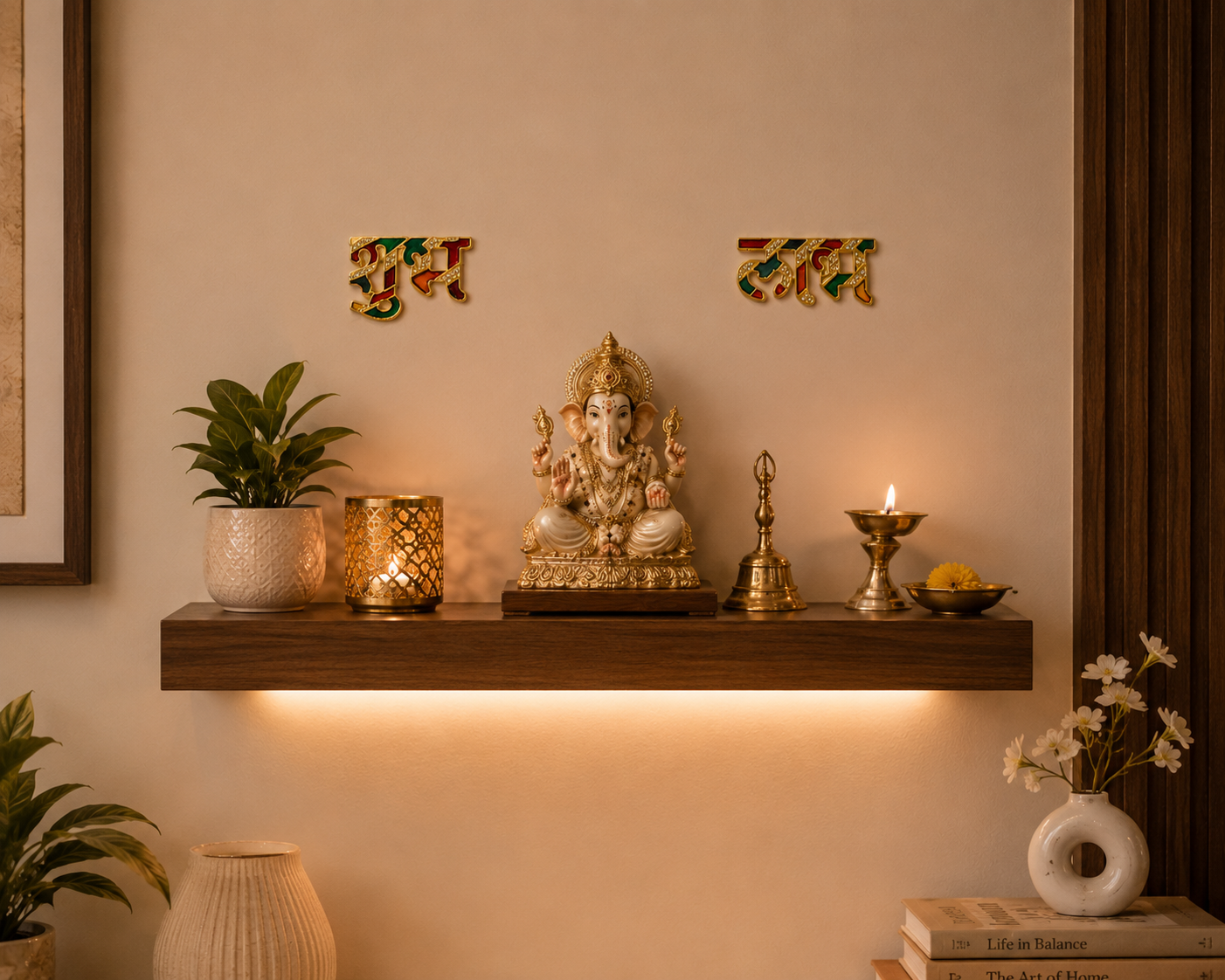 Shubh Labh Door Stickers Hindu Entrance Decor Gold Finish for Home Office Mandir