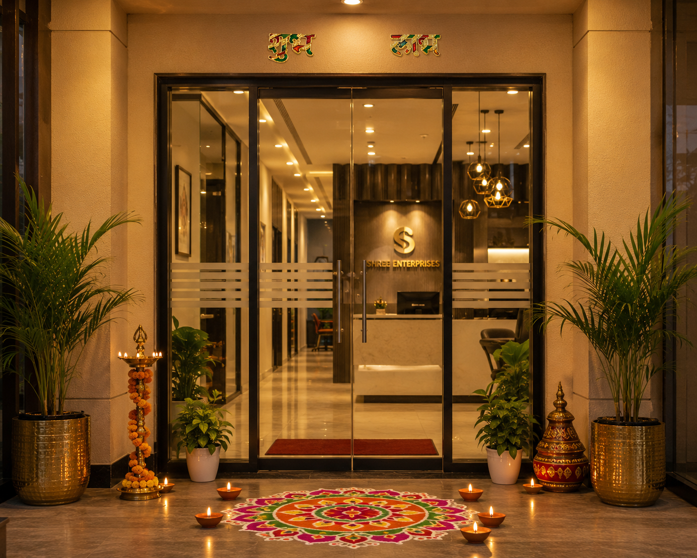 Shubh Labh Door Stickers Hindu Entrance Decor Gold Finish for Home Office Mandir