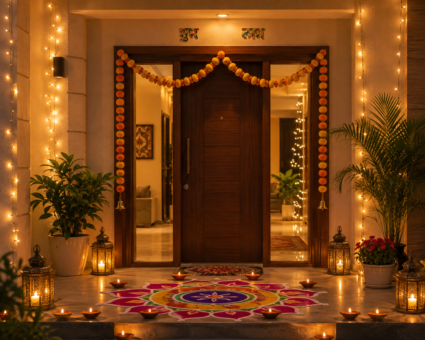 Shubh Labh Door Stickers Hindu Entrance Decor Gold Finish for Home Office Mandir