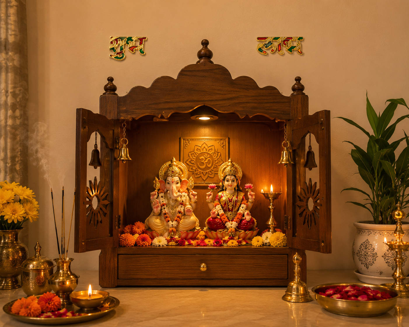 Shubh Labh Door Stickers Hindu Entrance Decor Gold Finish for Home Office Mandir