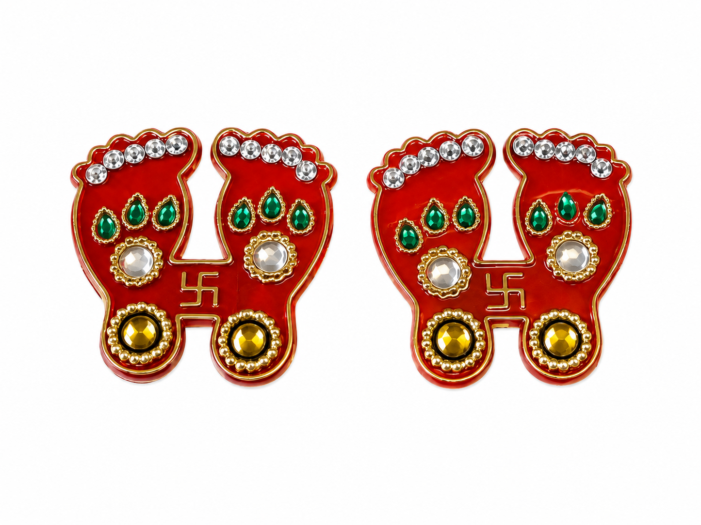 2 X Hindu Decorative Stickers Lakshmi Charan Paduka & Swastik Gold Finish Decor