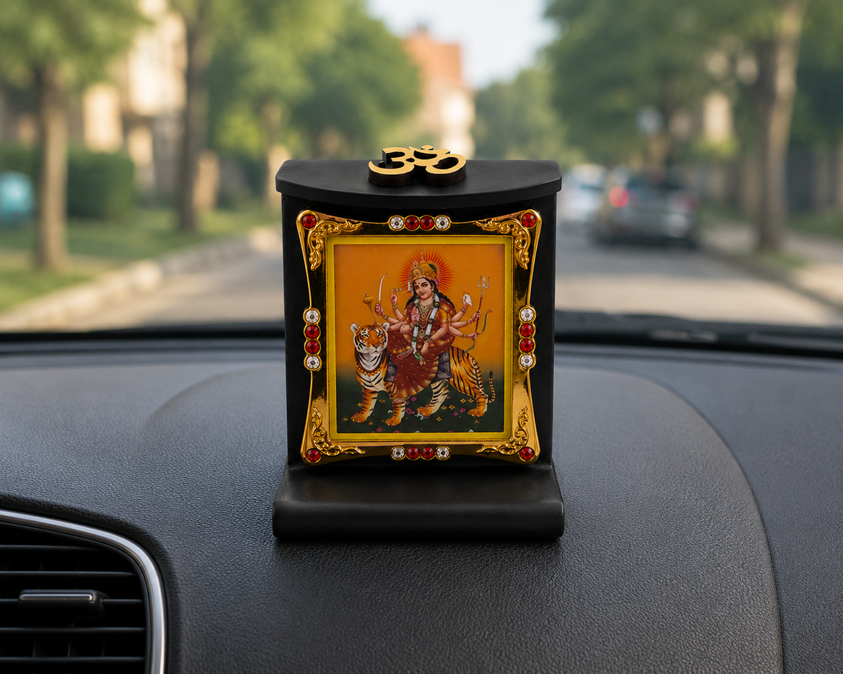 Durga Ma Wooden Photo Frame with Om Symbol 8x6cm Mandir Temple Home Office Decor