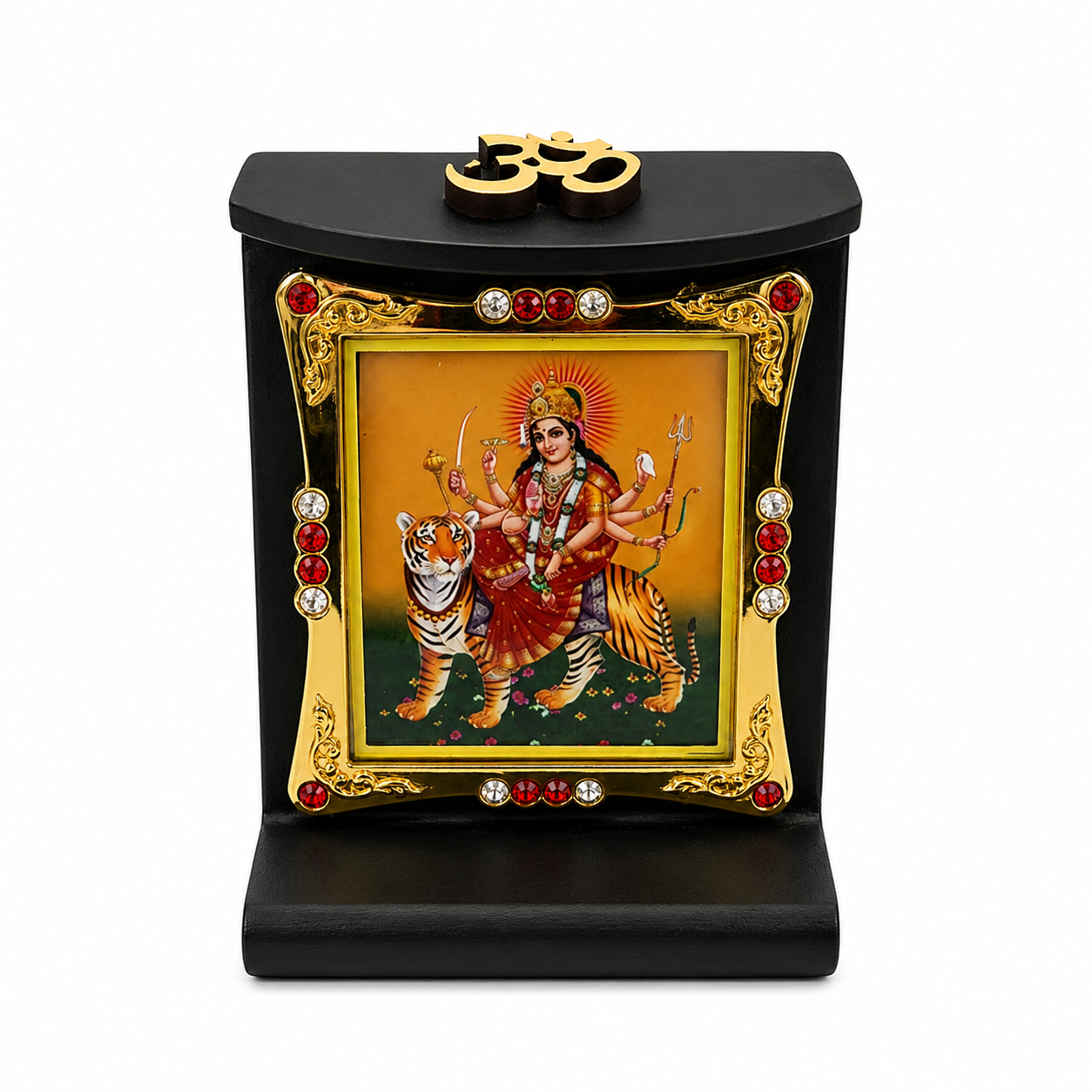 Durga Ma Wooden Photo Frame with Om Symbol 8x6cm Mandir Temple Home Office Decor