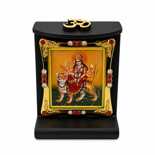 Durga Ma Wooden Photo Frame with Om Symbol 8x6cm Mandir Temple Home Office Decor