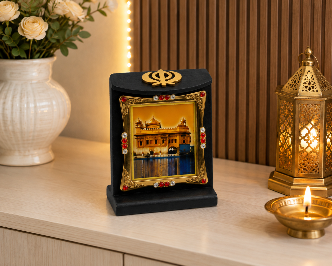 Golden Temple Wooden Photo Frame Khanda Sikh Religious Home Office Desk 8cmX6cm