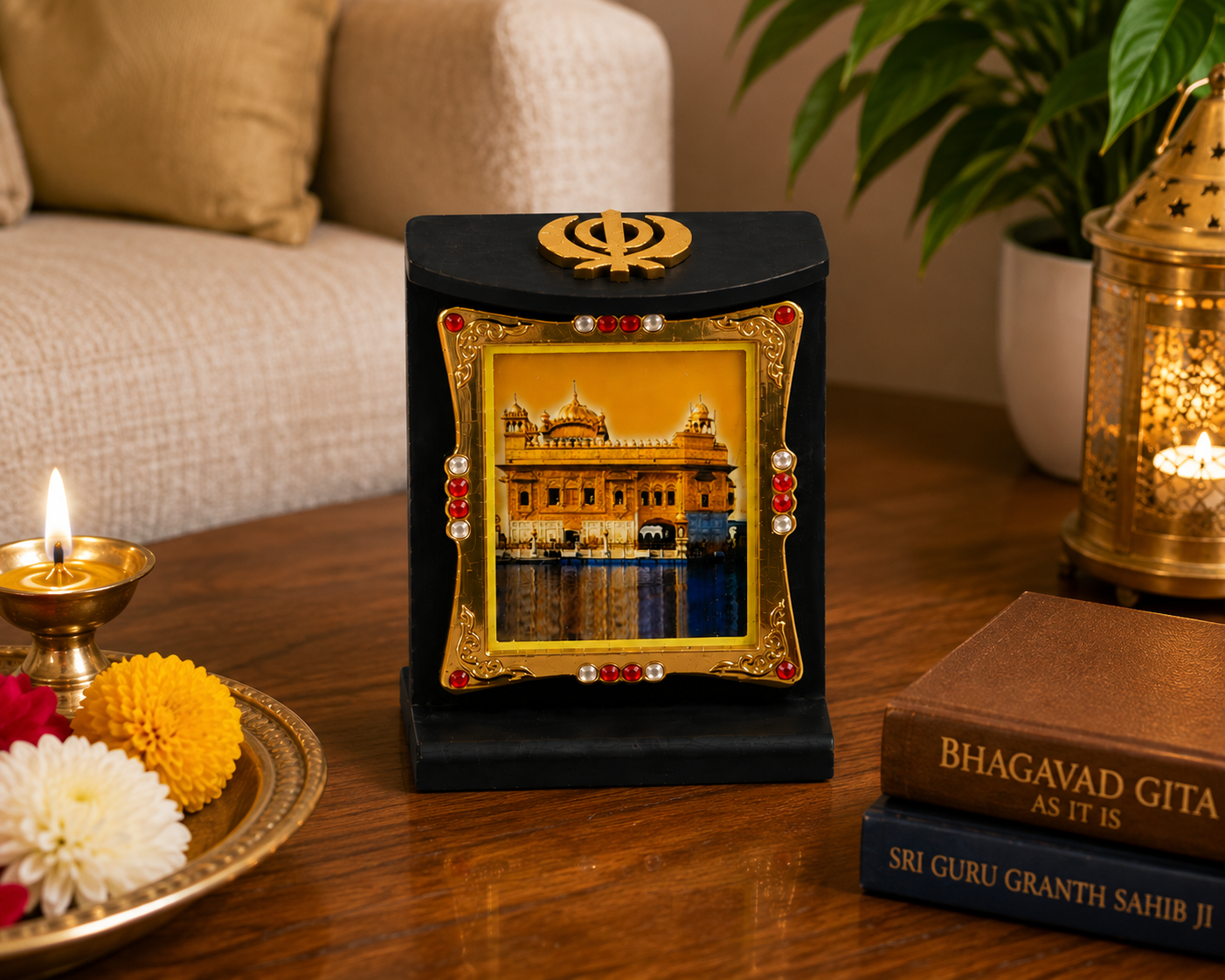 Golden Temple Wooden Photo Frame Khanda Sikh Religious Home Office Desk 8cmX6cm