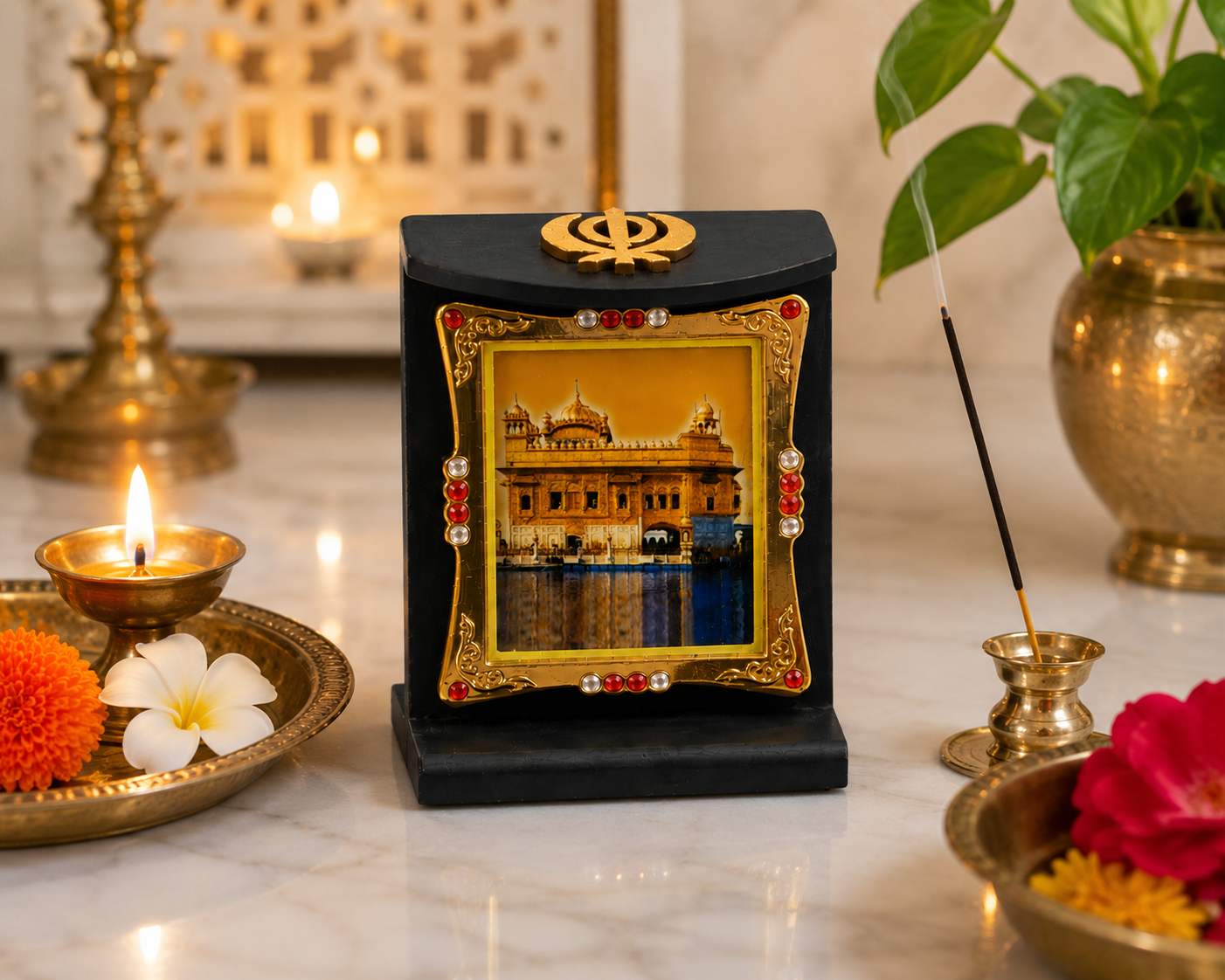 Golden Temple Wooden Photo Frame Khanda Sikh Religious Home Office Desk 8cmX6cm