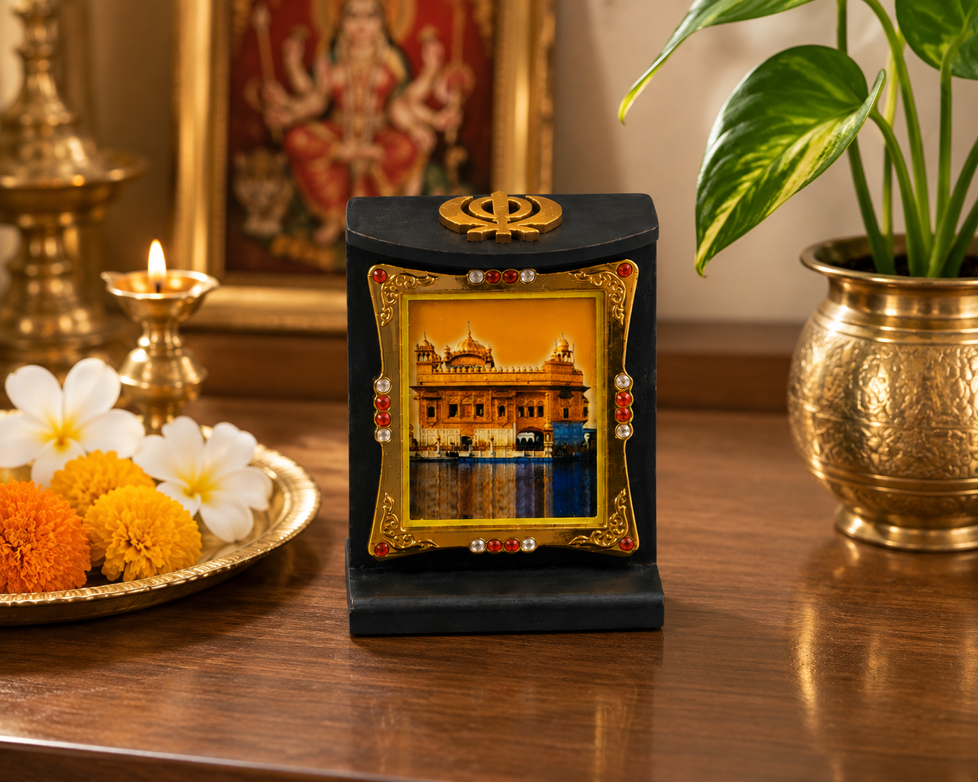 Golden Temple Wooden Photo Frame Khanda Sikh Religious Home Office Desk 8cmX6cm