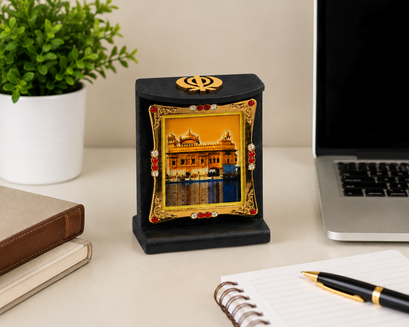 Golden Temple Wooden Photo Frame Khanda Sikh Religious Home Office Desk 8cmX6cm