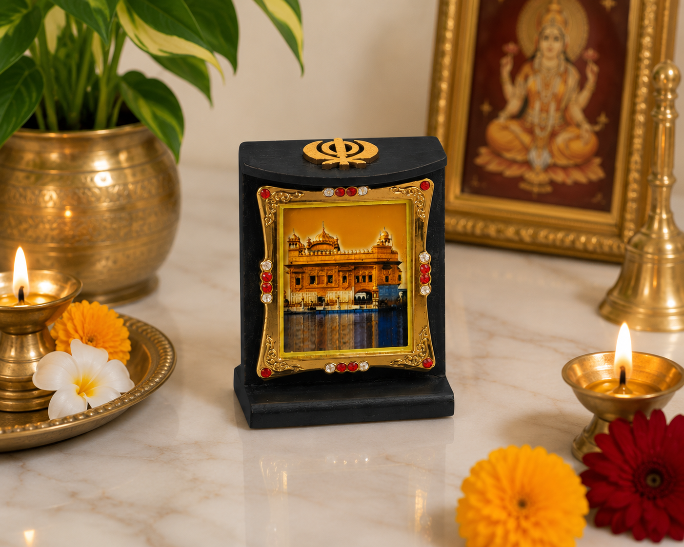 Golden Temple Wooden Photo Frame Khanda Sikh Religious Home Office Desk 8cmX6cm