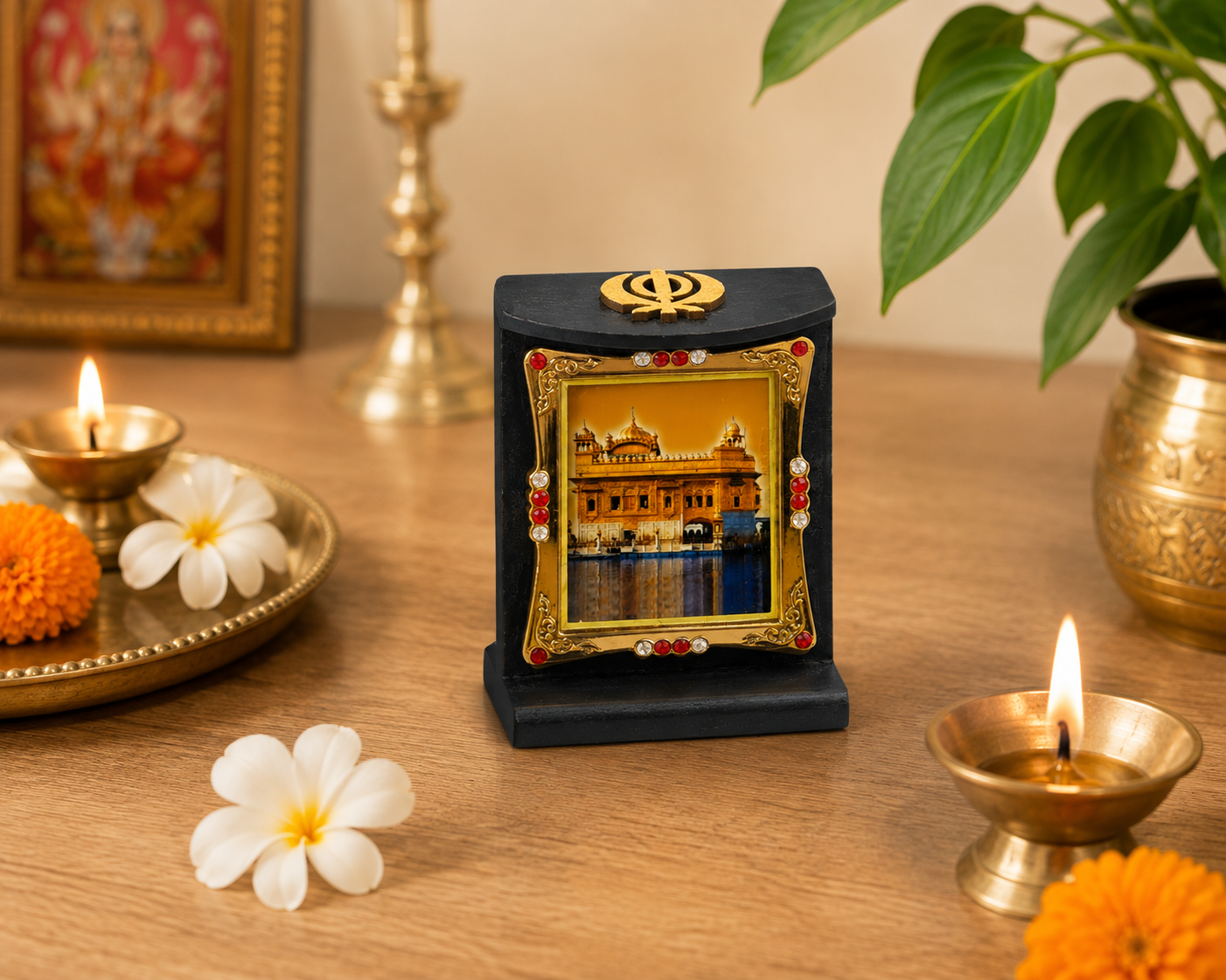 Golden Temple Wooden Photo Frame Khanda Sikh Religious Home Office Desk 8cmX6cm