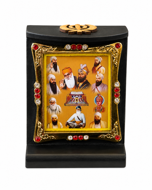 10 Sikh Gurus Wooden Photo Frame Khanda Religious Home Prayer Desk Decor 8cmx6cm
