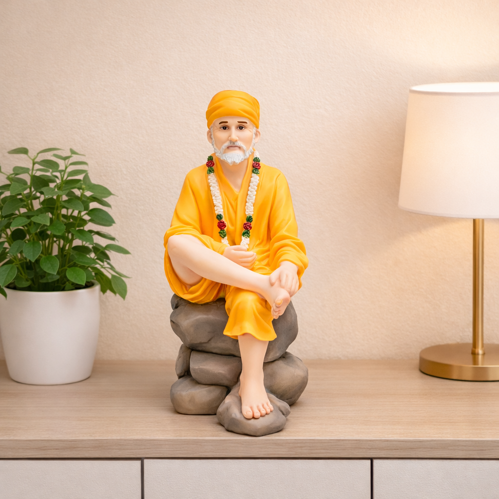 C&S Sai Baba Statue 11cm Hindu God Idol Mandir Pooja Decor Spiritual Table Showpiece Gift