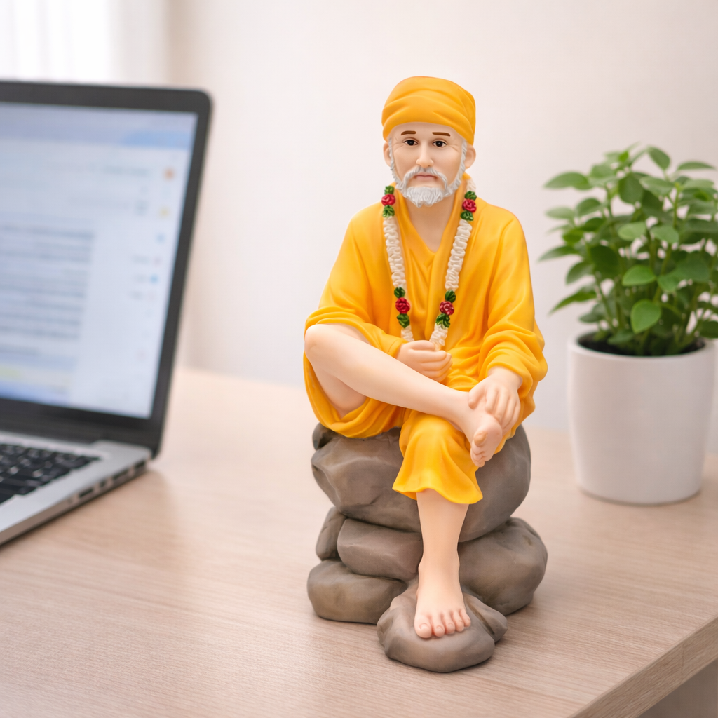 C&S Sai Baba Statue 11cm Hindu God Idol Mandir Pooja Decor Spiritual Table Showpiece Gift