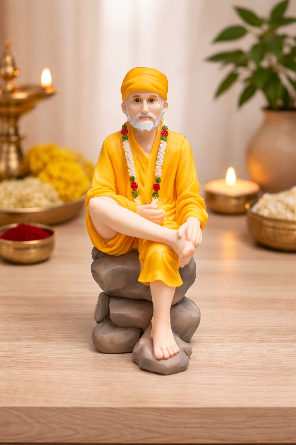 C&S Sai Baba Statue 11cm Hindu God Idol Mandir Pooja Decor Spiritual Table Showpiece Gift