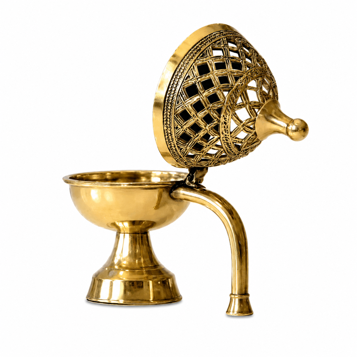 Brass Dhuna Loban Burner with Handle 19x16cm Dhoop Dani for Puja Hawan Worship