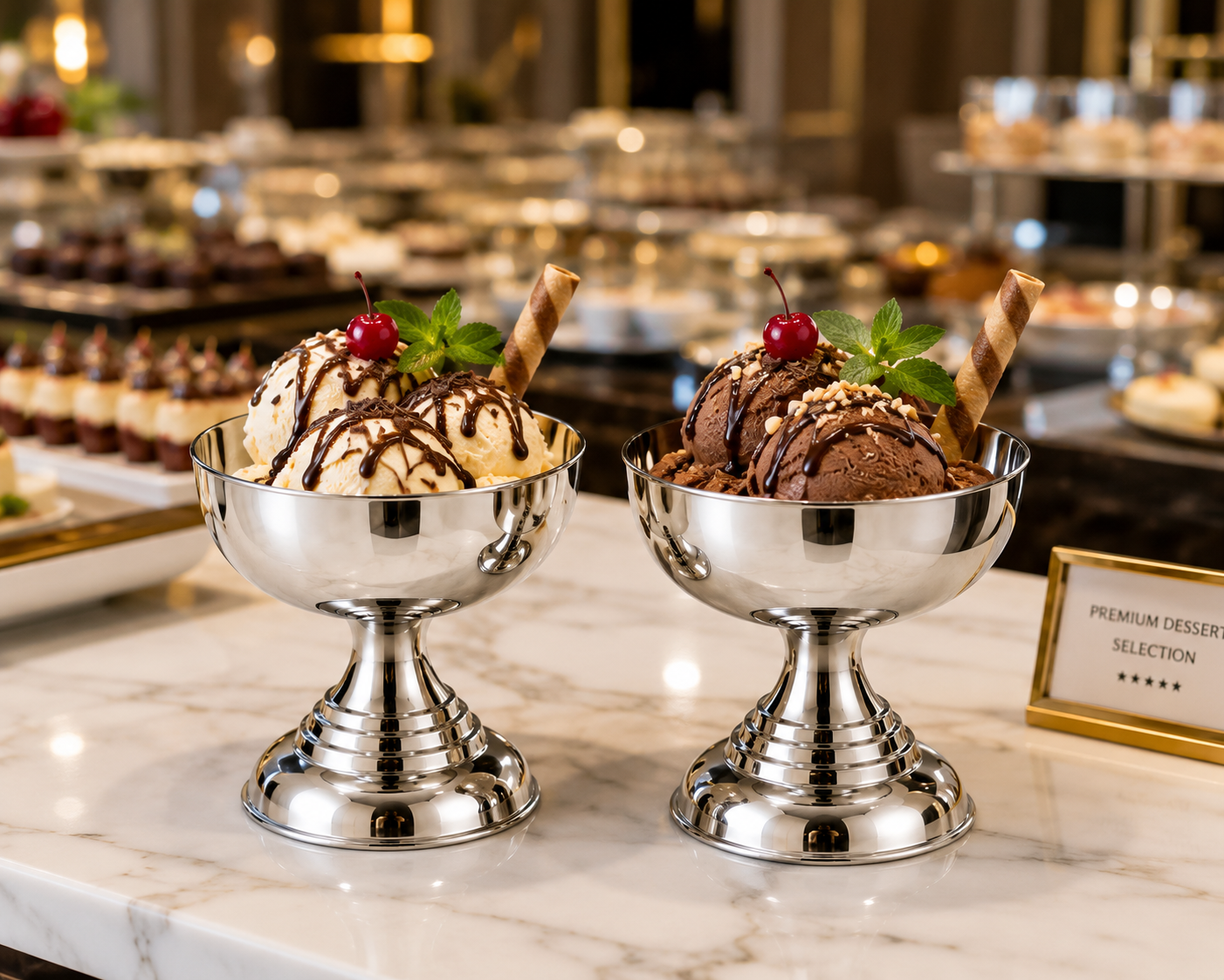 2 x Stainless Steel Ice Cream Dessert Bowls 9.5cm Mirror Finish Sundae Cups