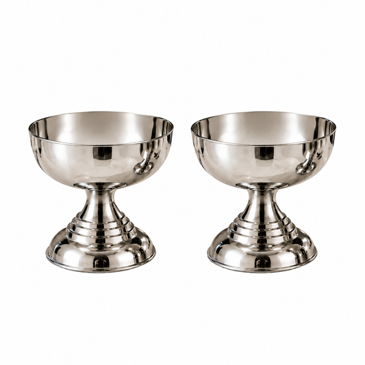 2 x Stainless Steel Ice Cream Dessert Bowls 9.5cm Mirror Finish Sundae Cups