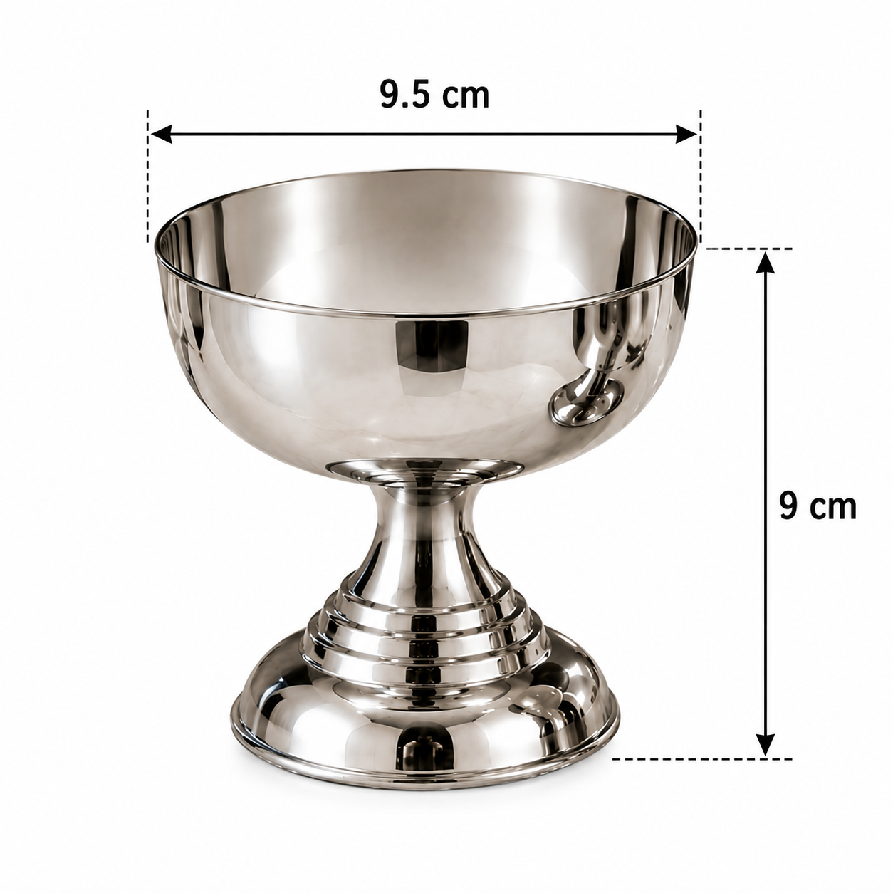2 x Stainless Steel Ice Cream Dessert Bowls 9.5cm Mirror Finish Sundae Cups