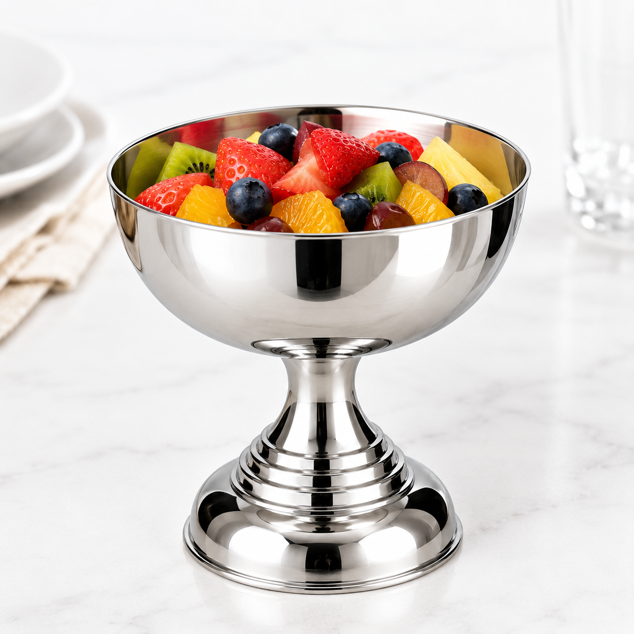 2 x Stainless Steel Ice Cream Dessert Bowls 9.5cm Mirror Finish Sundae Cups