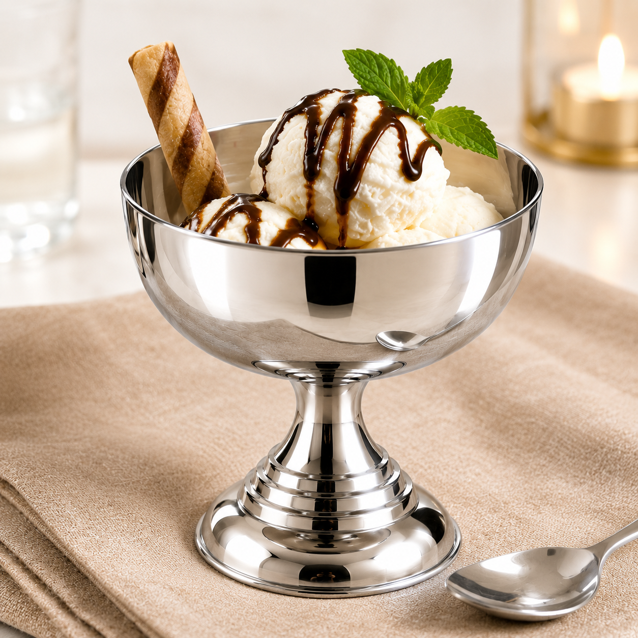 2 x Stainless Steel Ice Cream Dessert Bowls 9.5cm Mirror Finish Sundae Cups