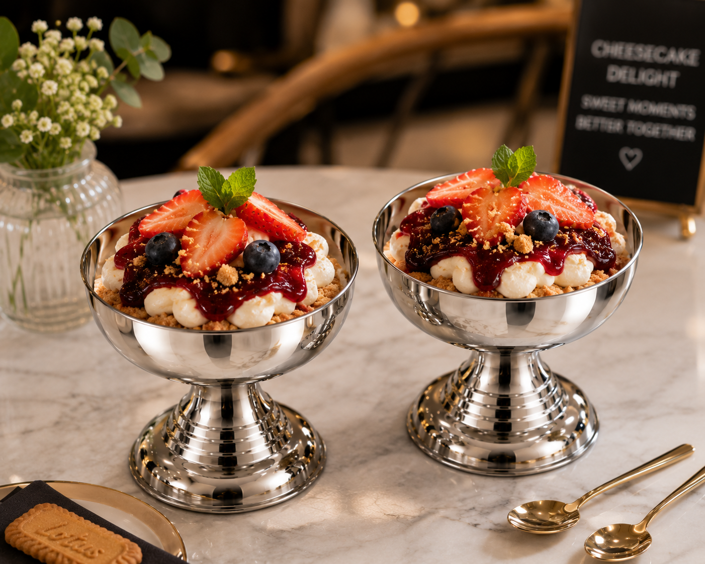 2 x Stainless Steel Ice Cream Dessert Bowls 9.5cm Mirror Finish Sundae Cups